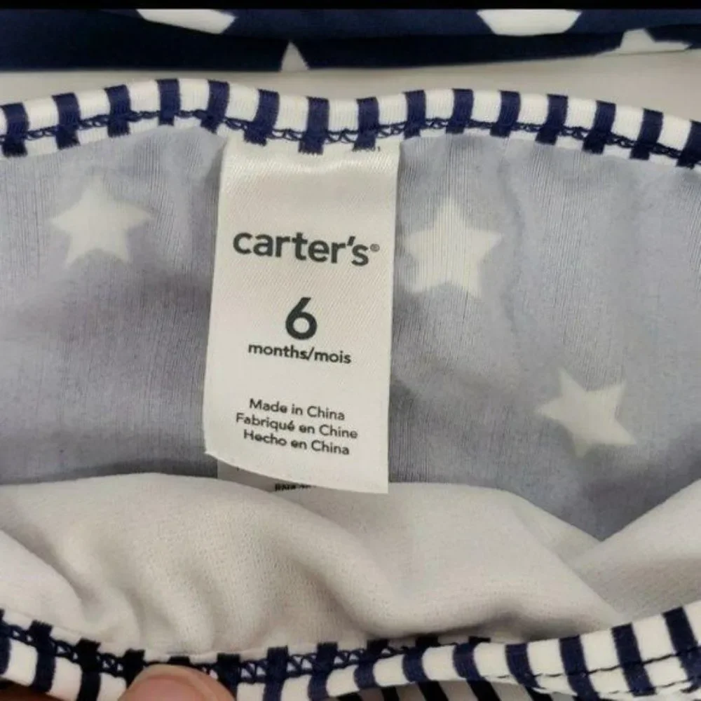Carter's Girls 2 piece Tankini Bikini Blue Stars‎ Stripes Bathing Suit 6 Months